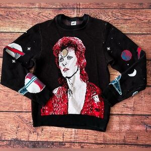 DAVID  BOWIE Moonage Daydream Glam Rock Black Knit Sweater Size Small